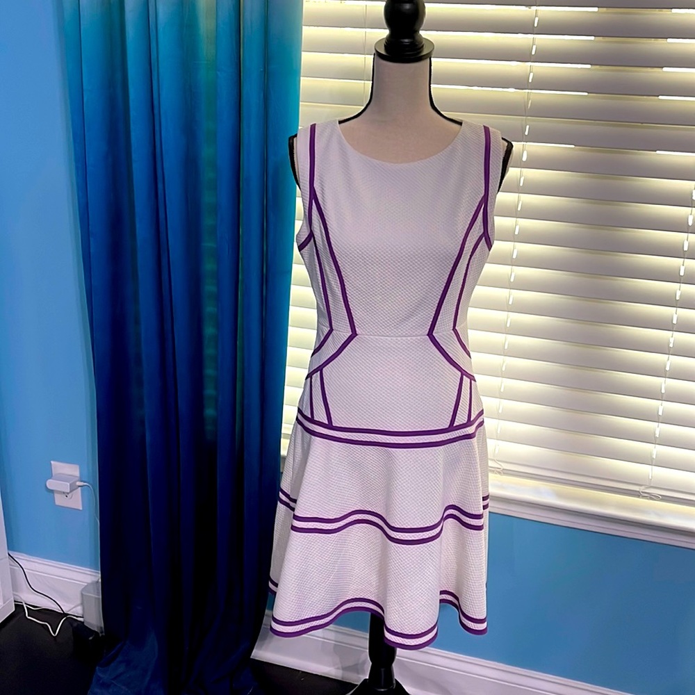 White A-Line Dress with Contrasting Piping